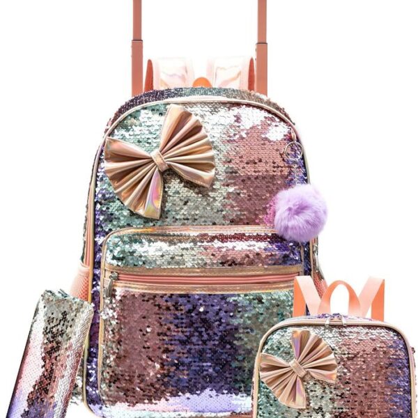 KIT MOCHILAS MENINA DE LUXO - MOCHILA DE RODINHAS + LANCHEIRA + ESTOJO GRANDE