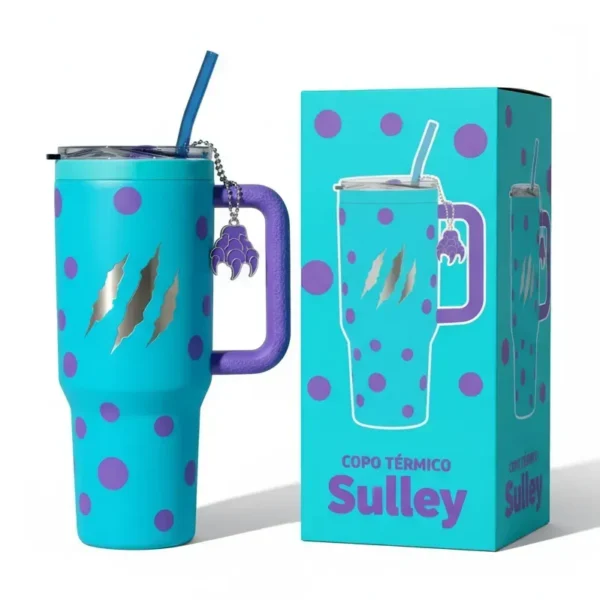 💥 Copo Térmico Sulley Monstro Azul 1,15 L + Pingente Brinde