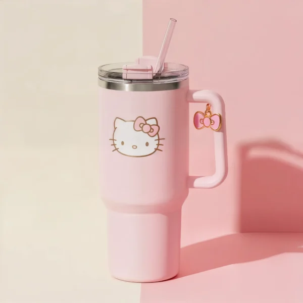 🎀 Copo Térmico Hello Kitty Laço Rosa 1,15 L + Pingente Brinde