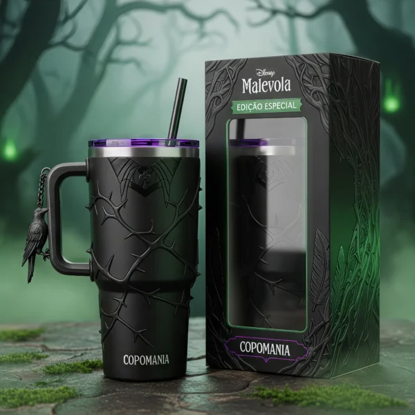 🌑 Copo Térmico Malévola + Pingente Corvo 1,15 L