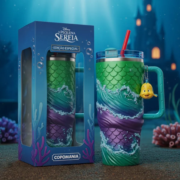 🧜‍♀️ Copo Térmico A Pequena Sereia + Pingente Linguado 1,15 L