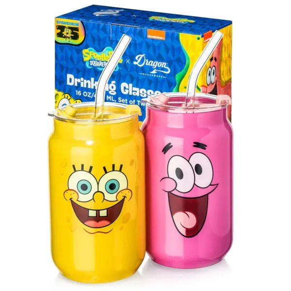 🧽 Copos Bob Esponja + Patrick com Canudo e Tampa