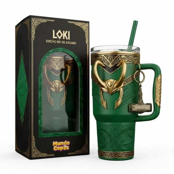 🐍 Copo Térmico Loki + Pingente Mjölnir 1,15 L