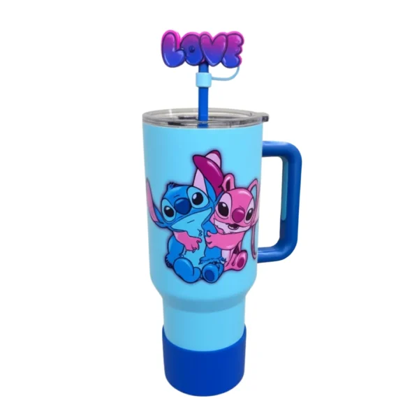 Copo Térmico Stitch & Angel com Canudo “LOVE” - 1,15L