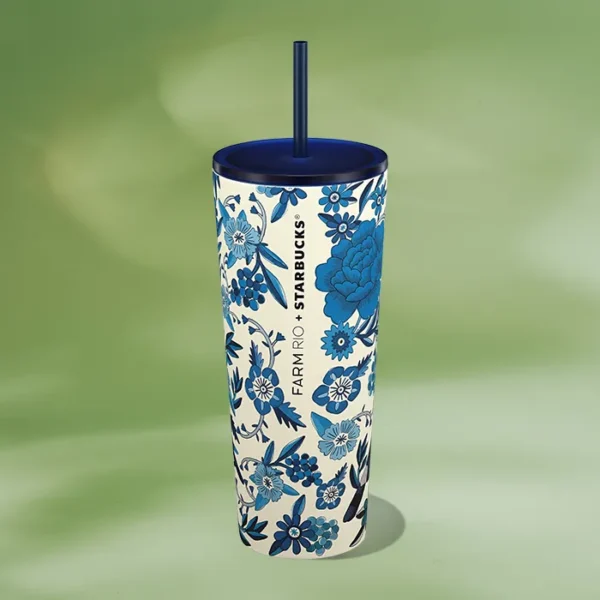 🌴 Copo Térmico FARM & Starbucks - Lenço Azulejo (710 ml)