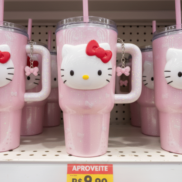 Copo Térmico Hello Kitty | 1,15L + Pingente GRÁTIS