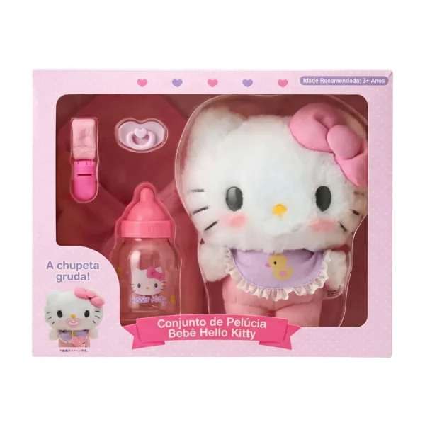 Kit Bebê Hello Kitty – Boneca Pelúcia Com Acessórios de Cuidado