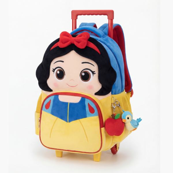 Mochila de Rodinhas Infantil Pelúcia 3D Branca de Neve