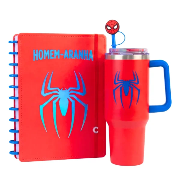 (Compre e ganhe GRÁTIS) Caderno Inteligente Homem Aranha + Copo Térmico Homem Aranha