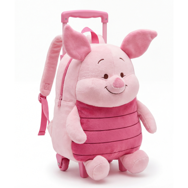 Mochila de Rodinhas Infantil Pelúcia 3D Leitão