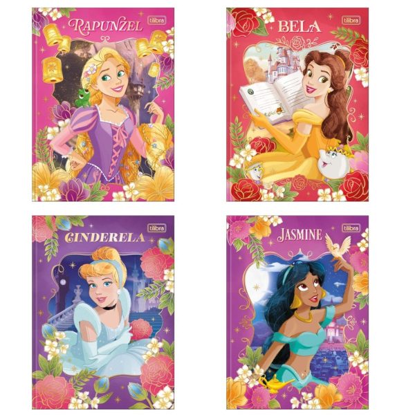 KIT 4 Caderno Brochura Colegial Princesas (160 Folhas Cada)